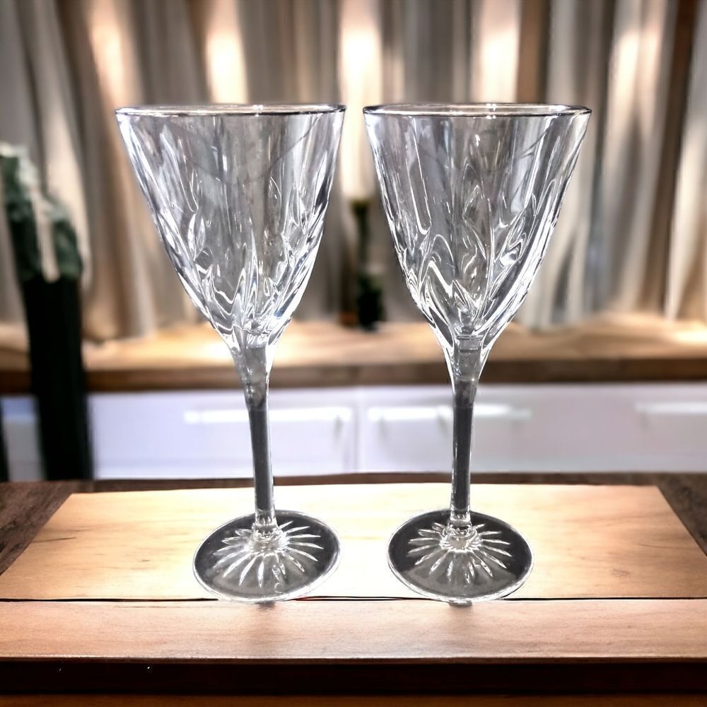 2 Cristal D Arques Durand Crystal Wine Glasses CASSANDRA Platinum Rimmed Goblets